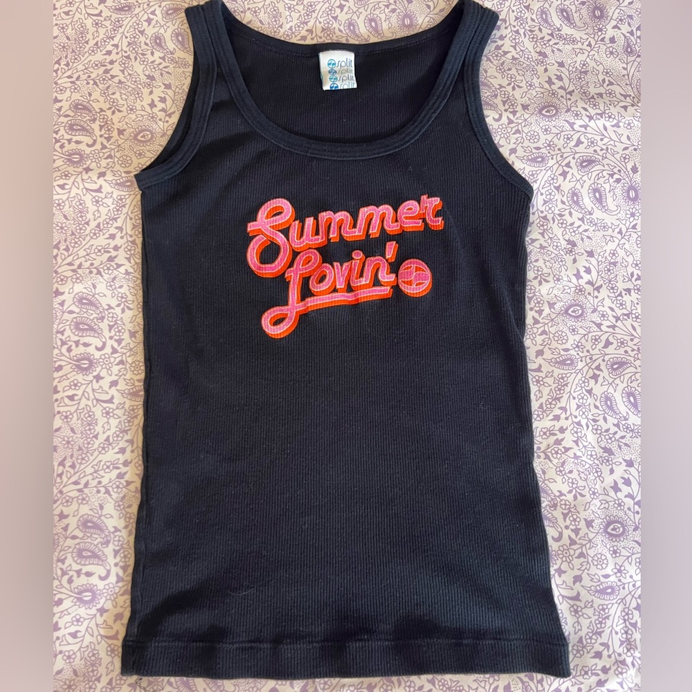 Split Black Ribbed Tank Top